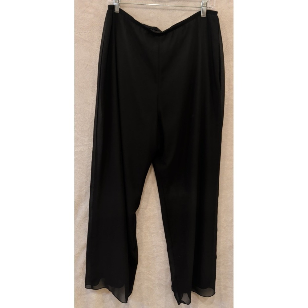 VTG La Nuit Black Wide Leg Pants Sheer Overlay Women Size 16 Made USA